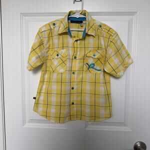 ROCAWEAR PLAID BUTTON-UP SHORT SLEEVE SHIRT BOYS SIZE 7 Yellow